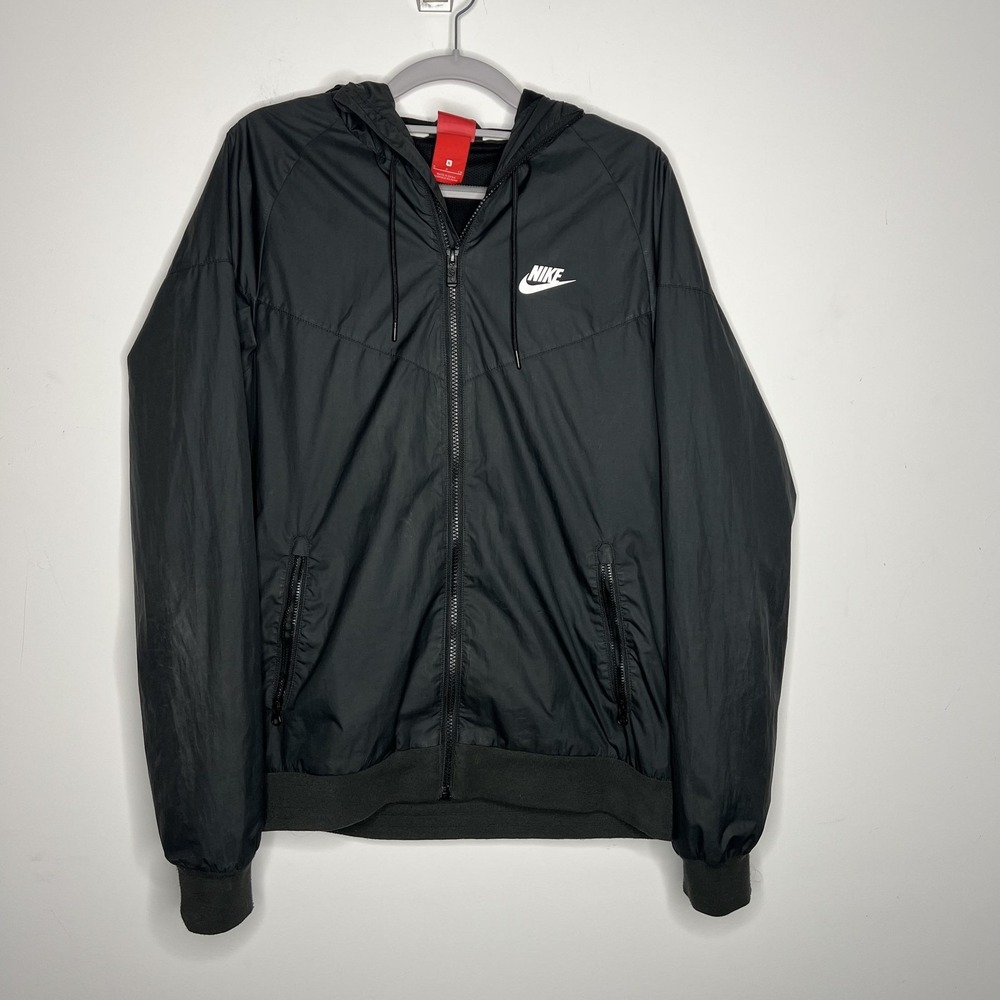 Nike Jacket Mens Small Black Hooded Full Zip Windbreaker Lightweight Running